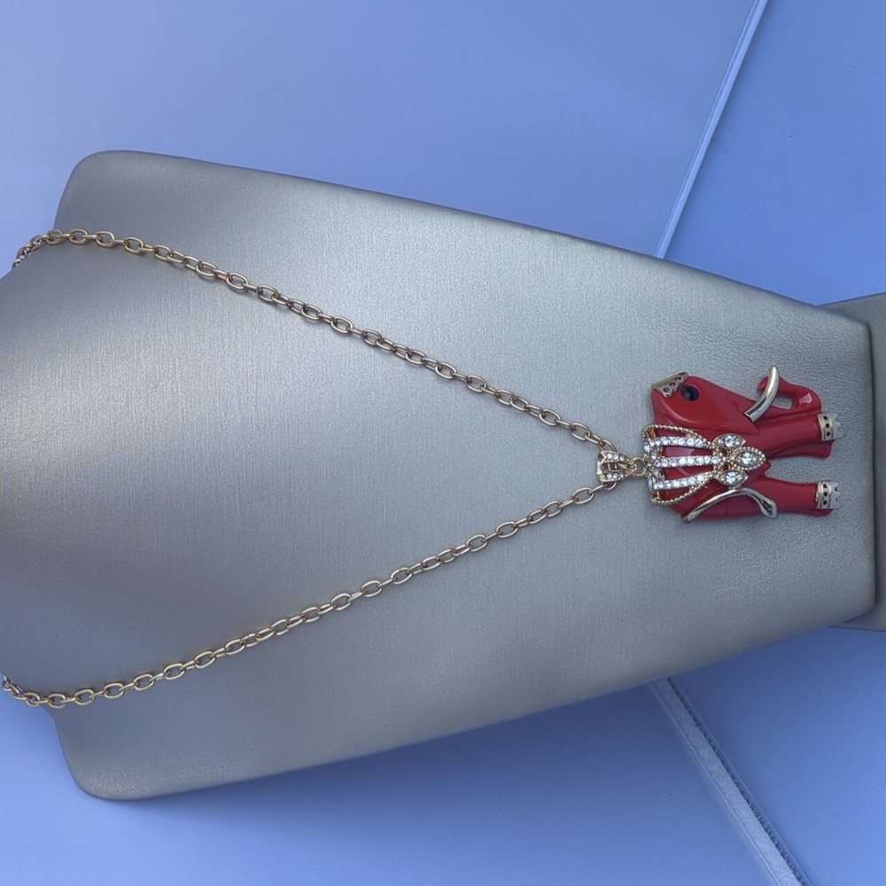 Betsey Johnson Red Elephant Gold Pendant Necklace